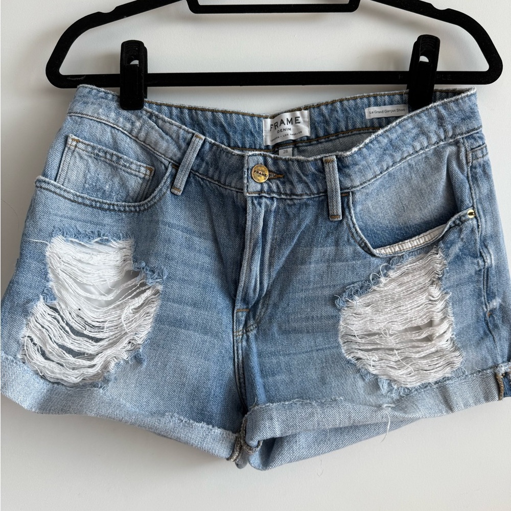 Frame Denim Blue Distressed Jean Shorts